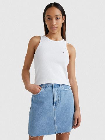 Női Tommy Hilfiger Ribbed Tank Felsők Fehér | HU 504EBC